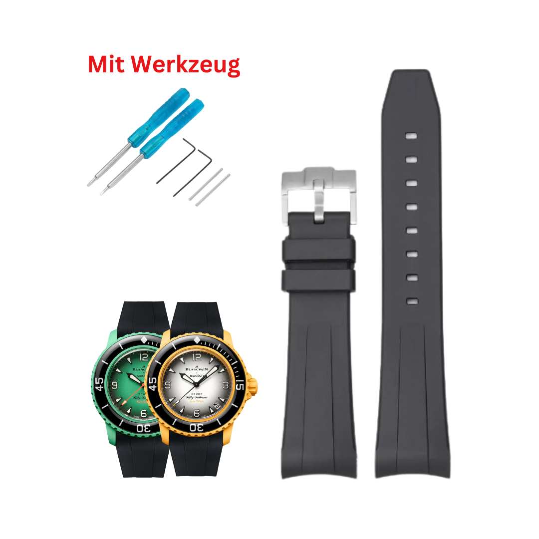 schwarz Silikon Armband für Blancpain X Swatch (Frosted Collection)
