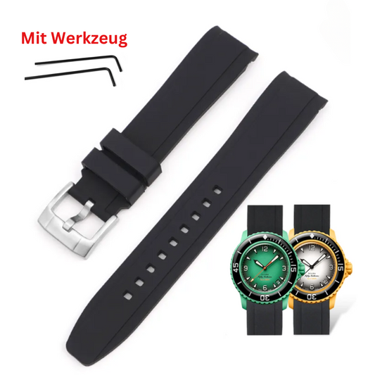 schwarz Silikon Armband für Blancpain X Swatch (Quick Release)